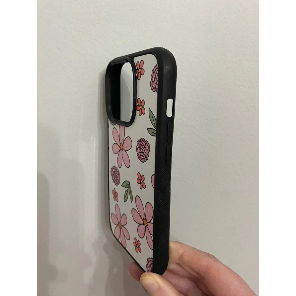 iPhone 15 Pro Case Unisex One Size Pink Floral Hand Drawn Bumper Cover‎